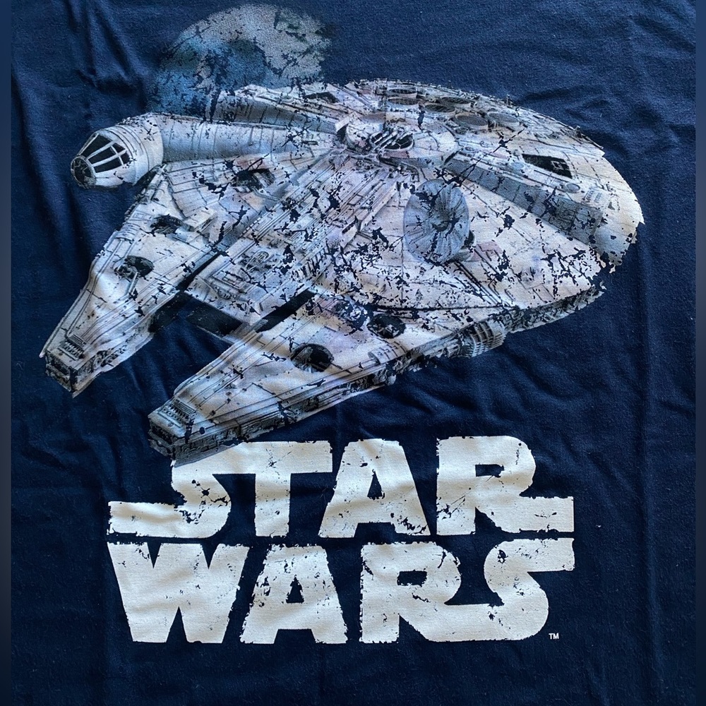 Star Wars T-shirt Millennium Falcon Schematic T-Shirt Navy Soft Cotton Medium